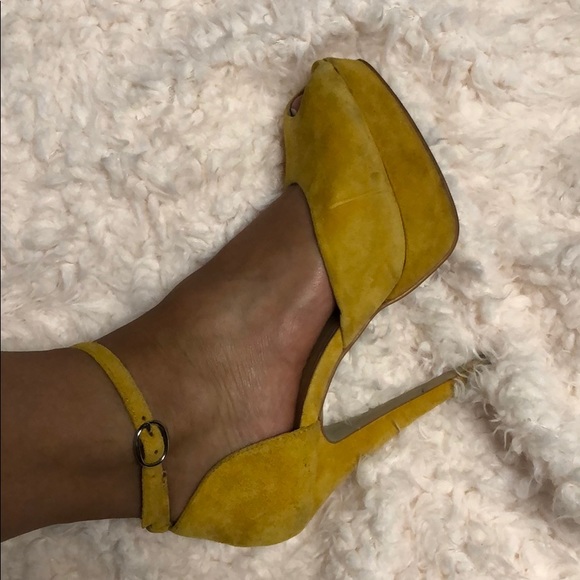 Mustard Yellow Suede Platform Heels - Picture 4 of 5